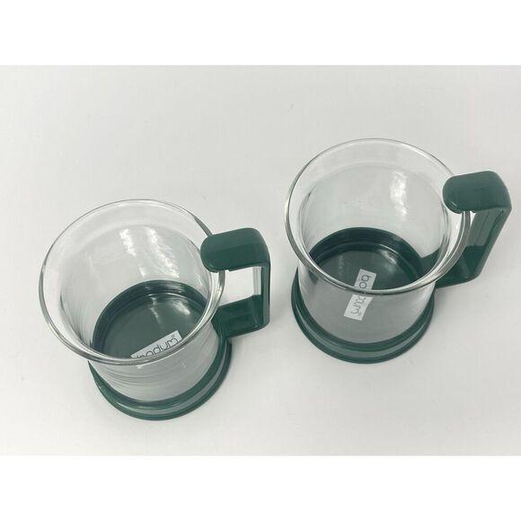 Vintage Bodum Brazil Cappuccino Coffee Tea Cups Mugs Dark Green Set Of 2 - Picture 4 of 7